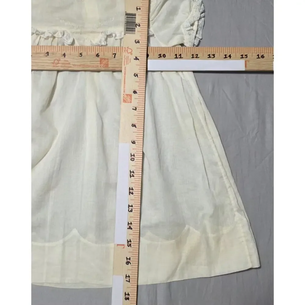 Vintage Hand Embroidered Baby Dress White Cotton Lace Scalloped Hem Christening